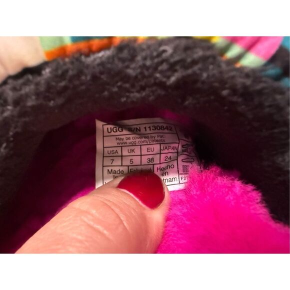 UGG Women’s 7 Maxi Checks Platform Slide Sandals Sheepskin Colorful Pink Fur - Picture 7 of 7